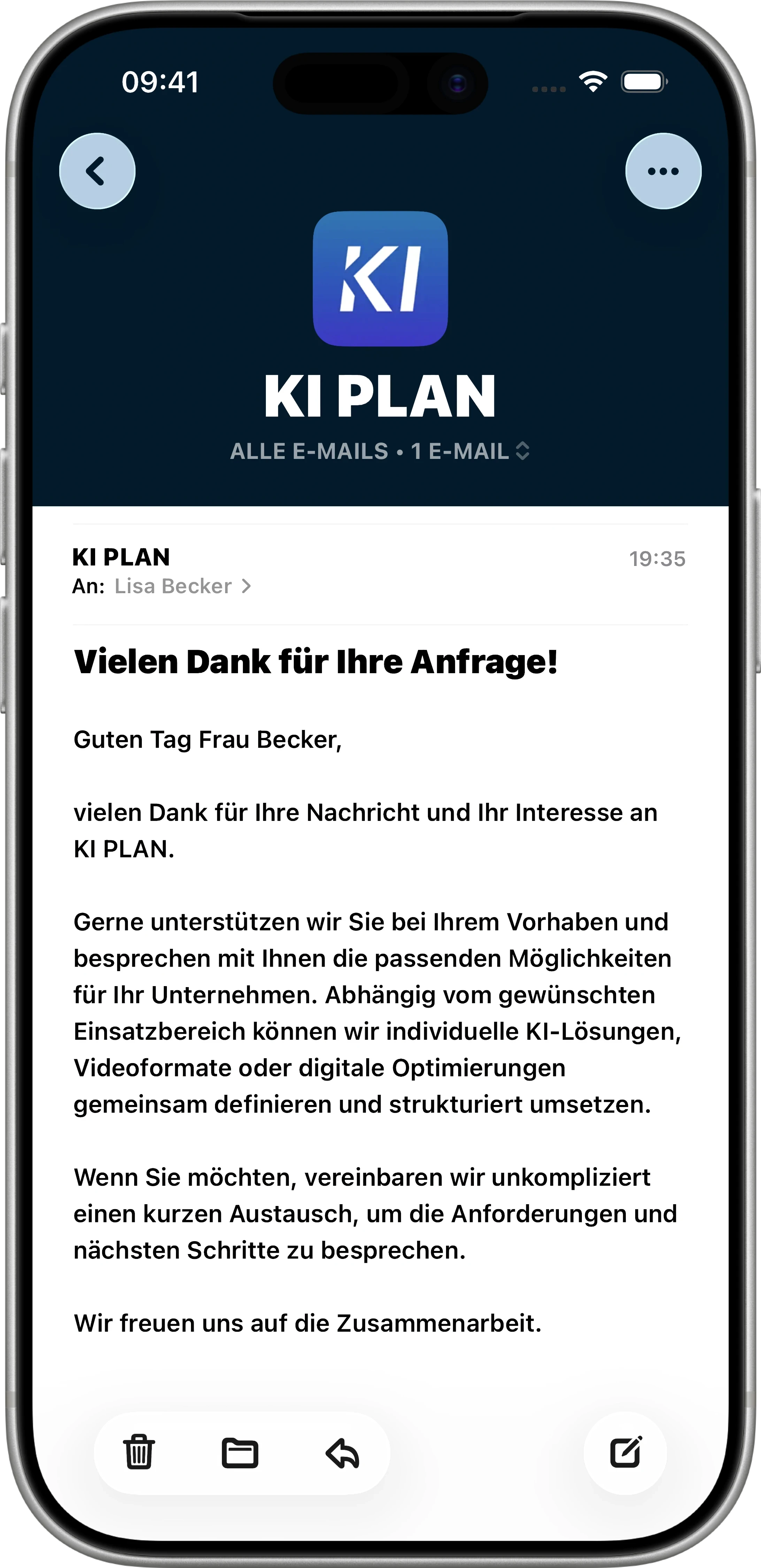 iPhone-Mockup Apple Mail Nachher