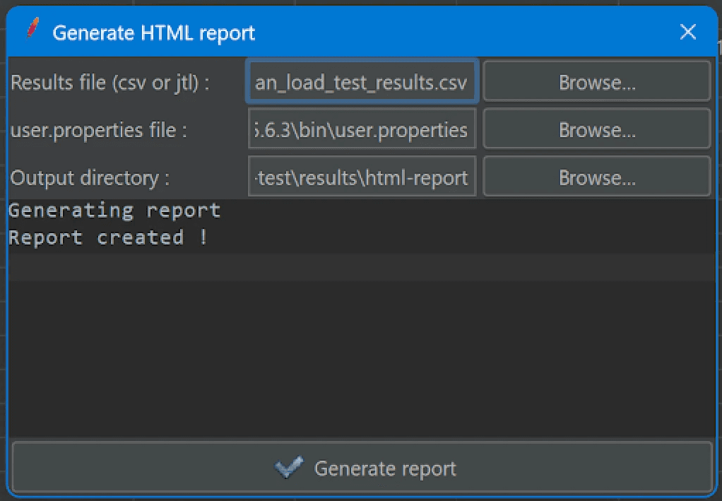 JMeter: It is possible to generate an HTML report, which can be done from both the GUI and CLI modes.