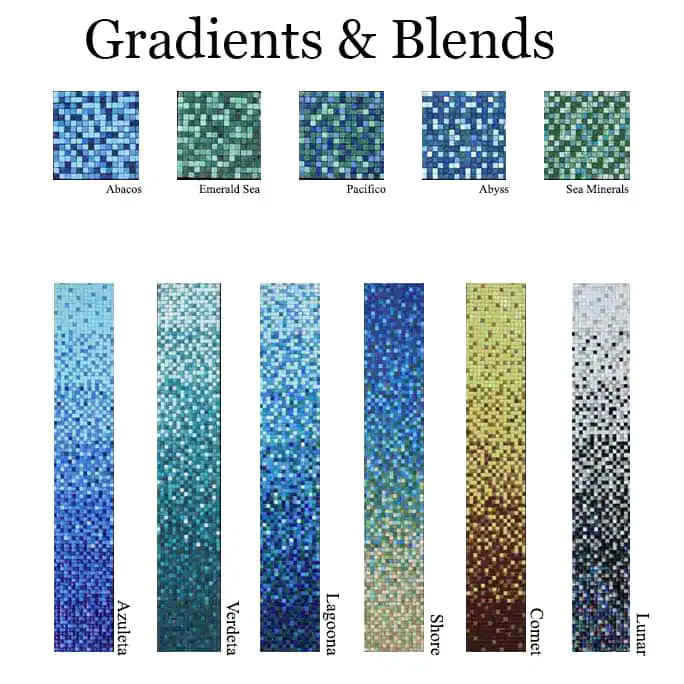 Colorful mosaic tiles showcasing gradients and blends in shades of blue, green, and yellow.
