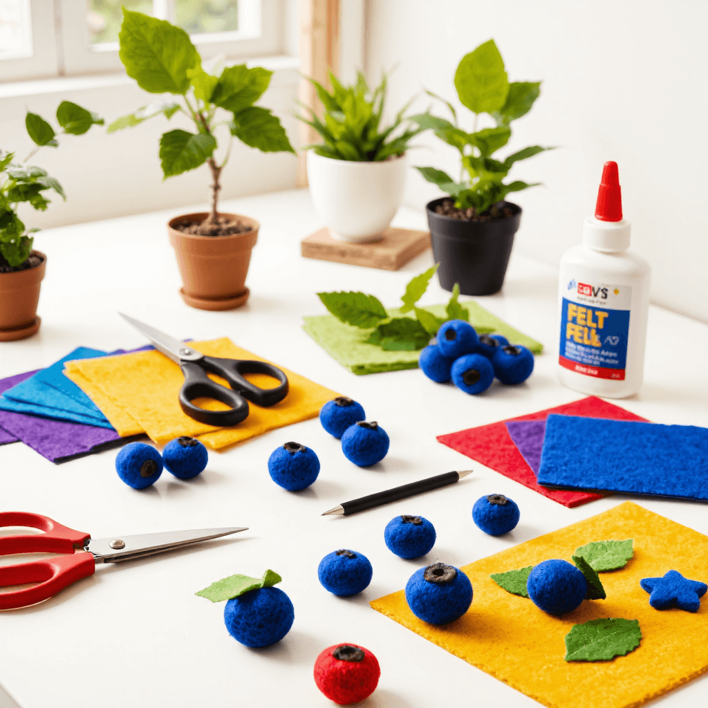 product photography of a set of felt blueberry shapes