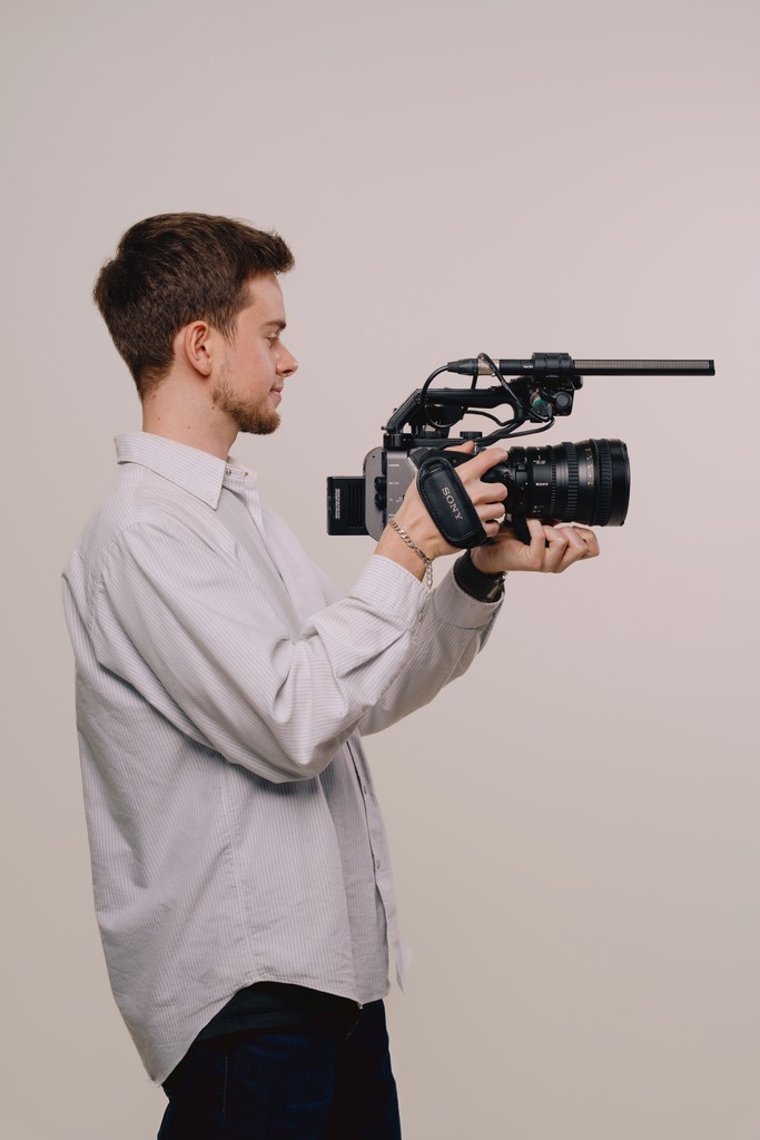 Shooting video on set.