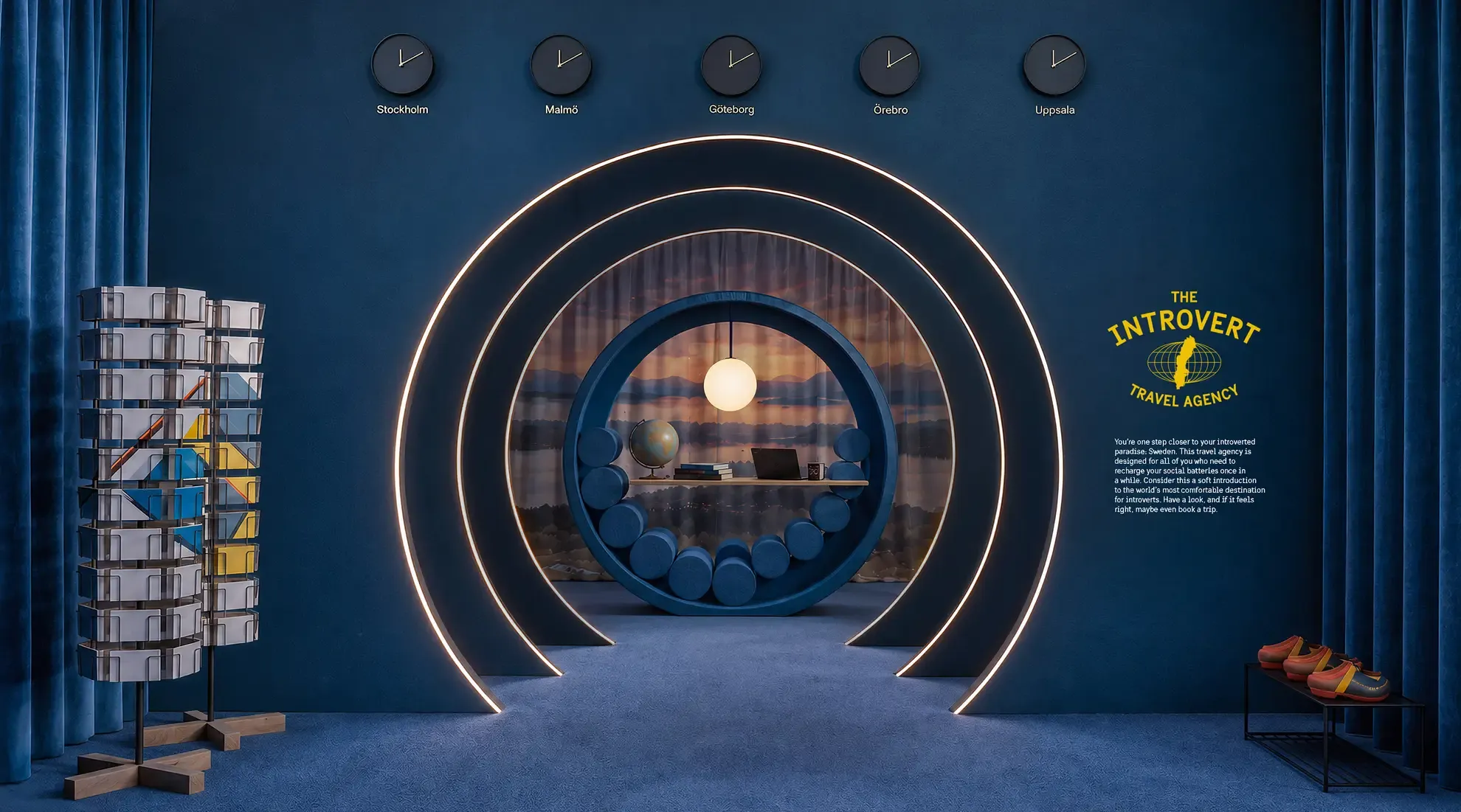 Zástupce cestovní agentury pro introverty v propagačním videu kampaně Visit Sweden.