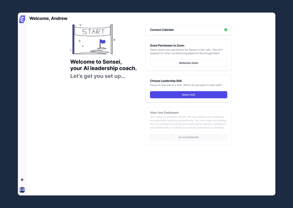 Welcome Screen with Grant Permission to Zoom highlighted