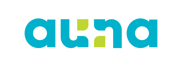 Logo Auna identidad corporativa en turquesa y verde lima