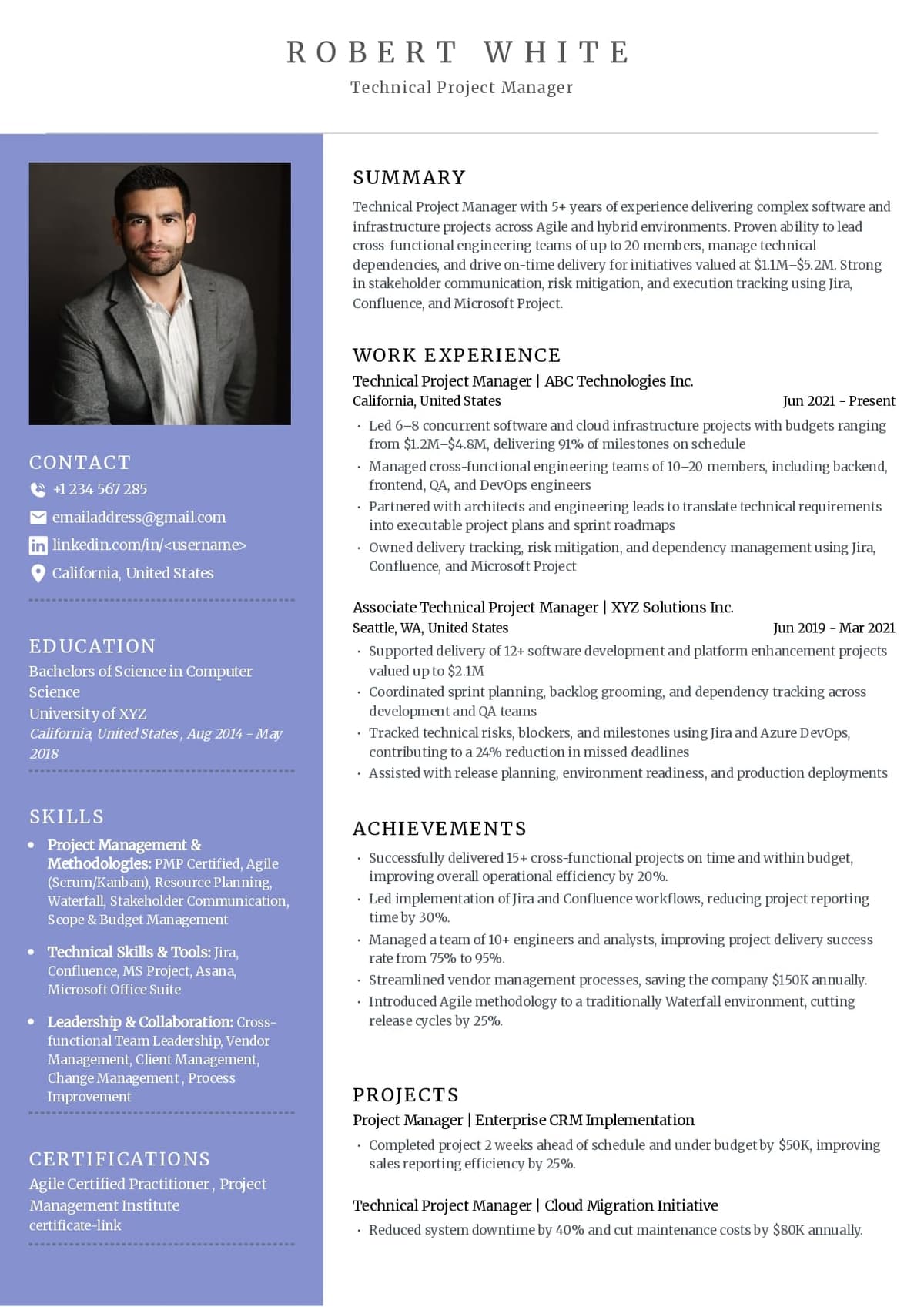 Technical Project Manager Resume Template