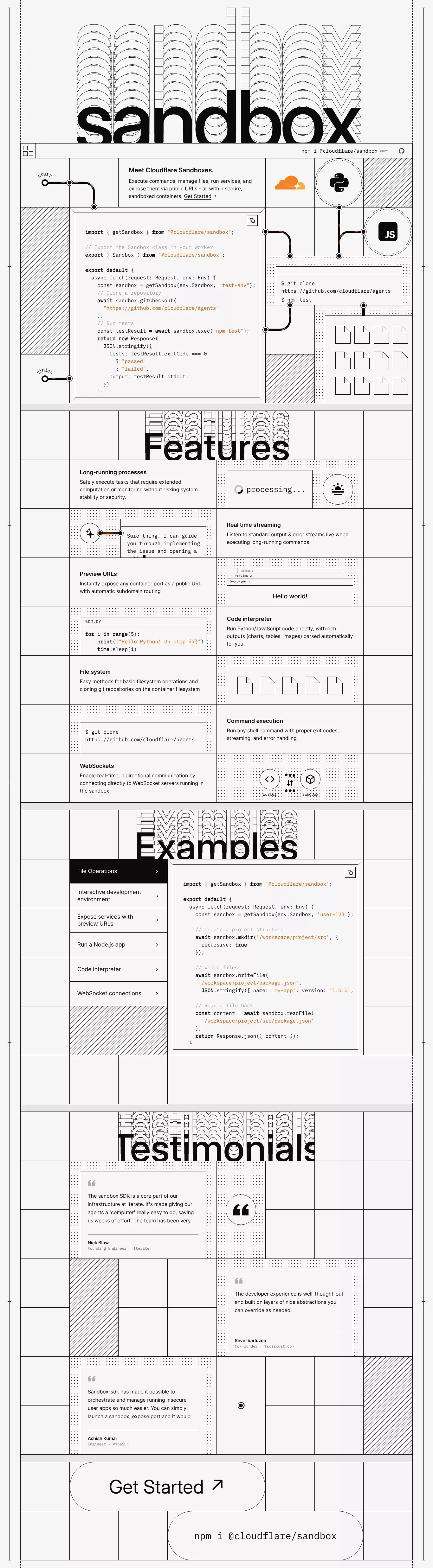 Sandbox SDK landing page screenshot showcasing Tech design