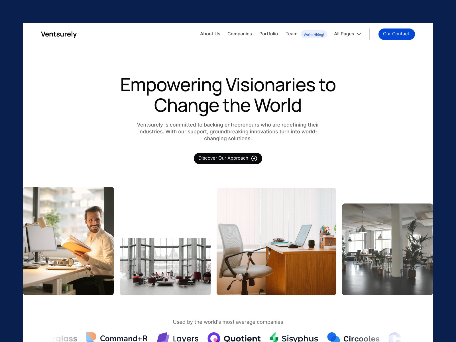 Ventsurely venture capital template homepage preview