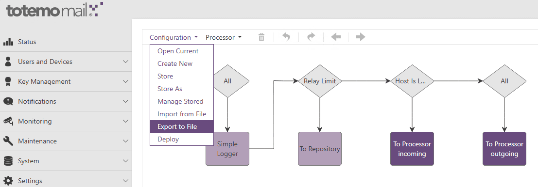 Configuration / Open Current / Export to File