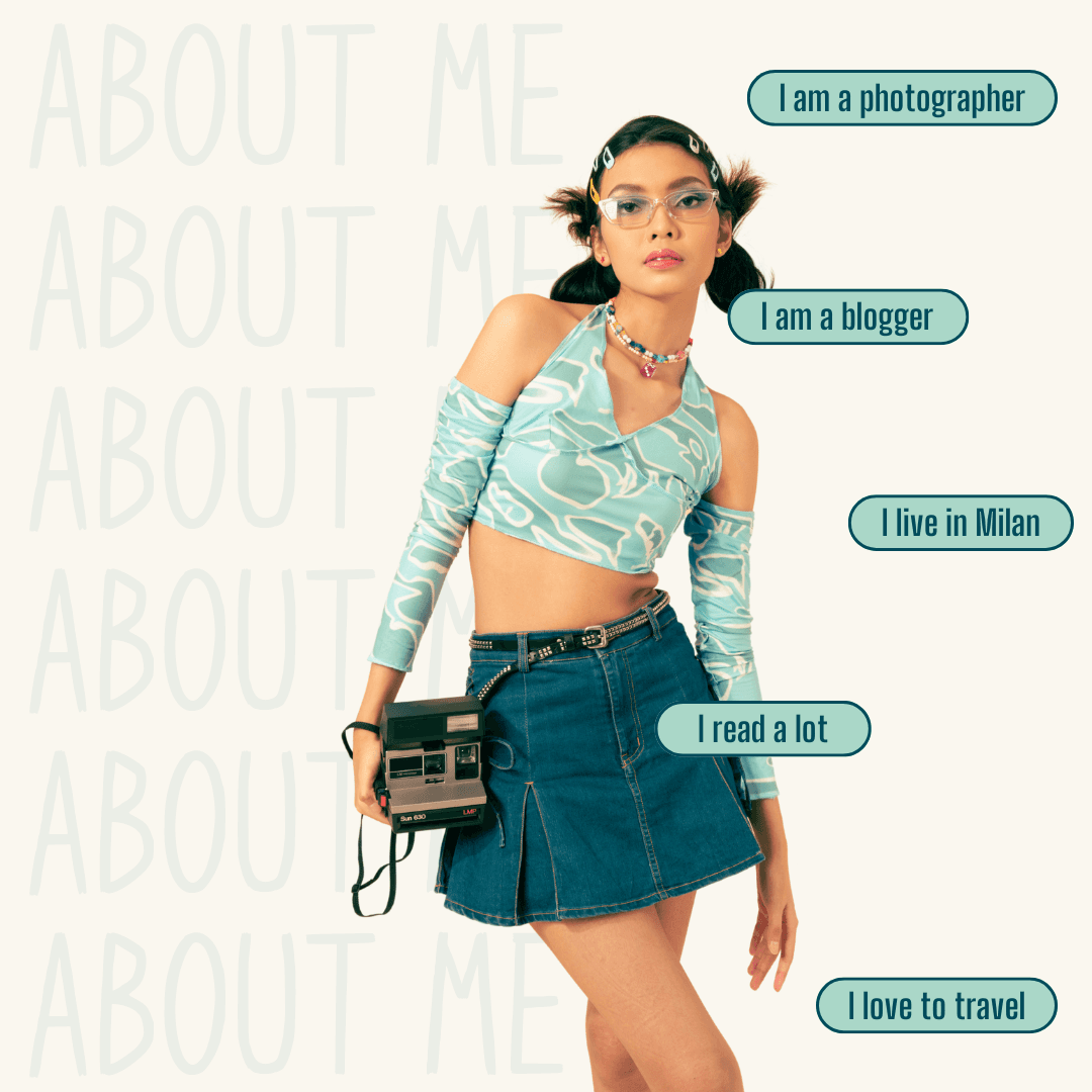 Woman showing different instagram bio ideas per professions.