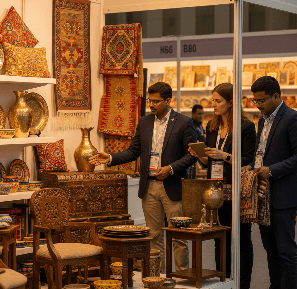 IHGF Delhi Fair 2026 at India Expo Centre Greater Noida where international buyers use Habsy business card manager for handicrafts lead capture
