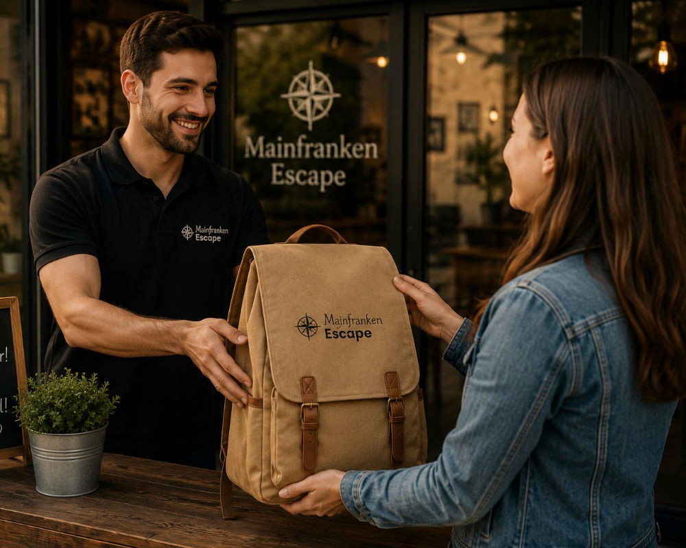 Abholung des Rätsel Rucksacks von Mainfranken Escape