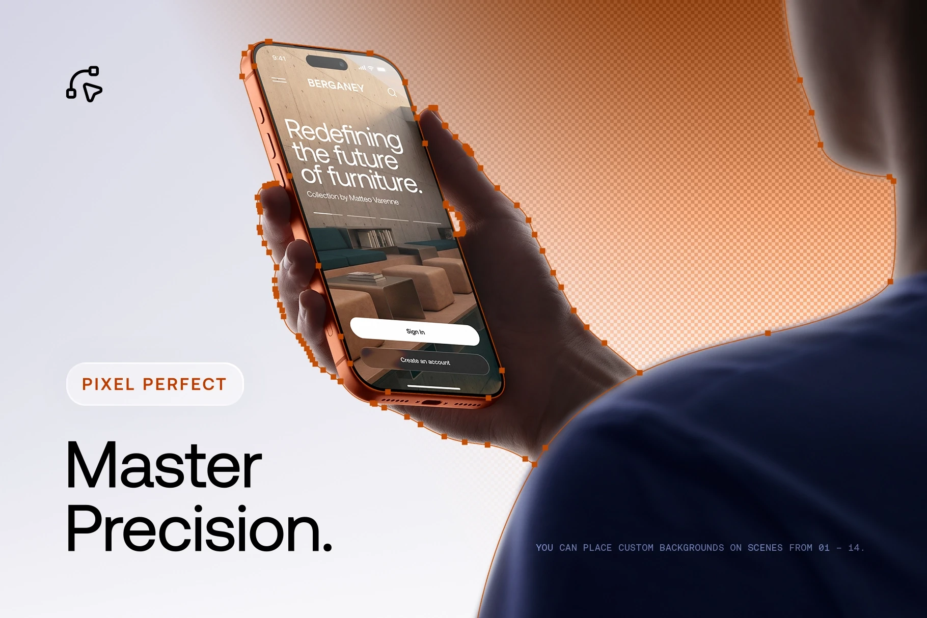 Over-the-shoulder perspective of a person using the iPhone 17 Pro mockup, demonstrating pixel-perfect master precision.