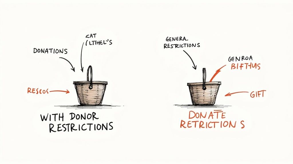 Two collection baskets, one labeled 