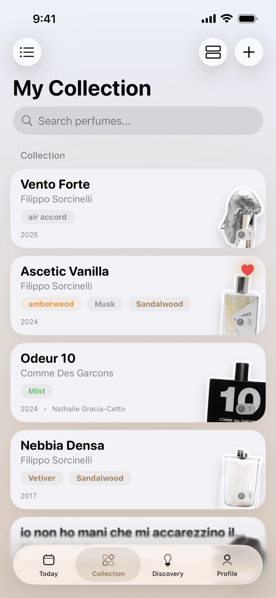 Perfume collection view