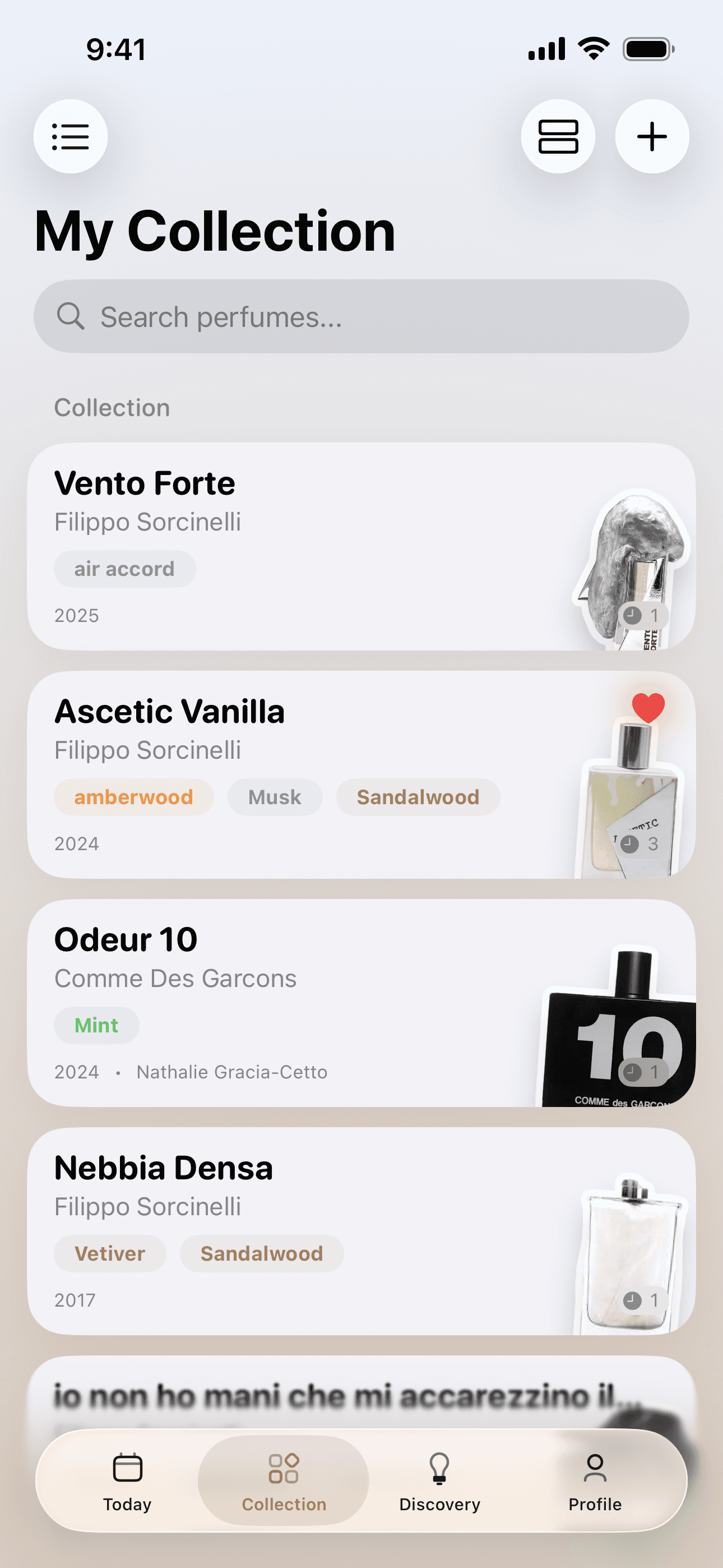 Perfume collection view