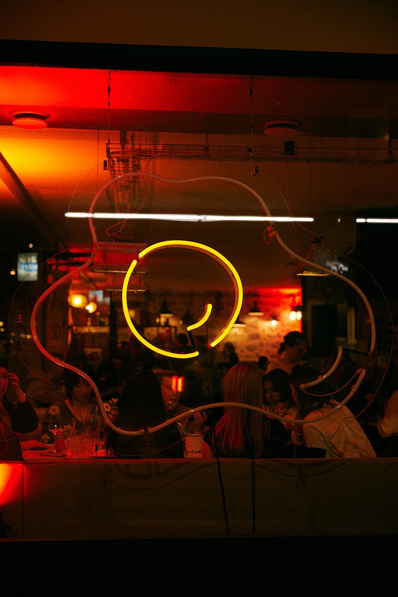 LED egg sign in the restaurant window