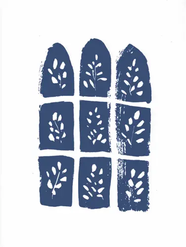 Blue stained glass window illustration