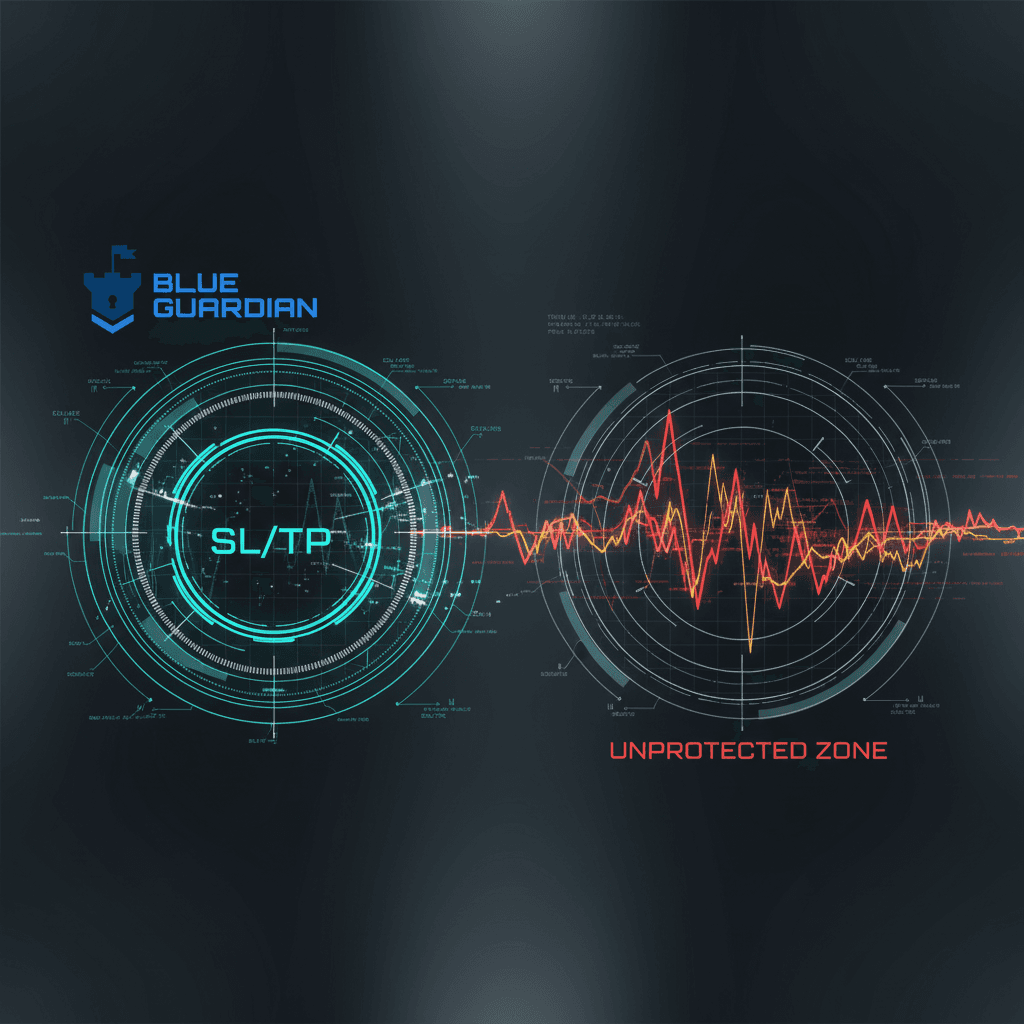 Blueprint style comparison of protected vs. unprotected trades with SL/TP