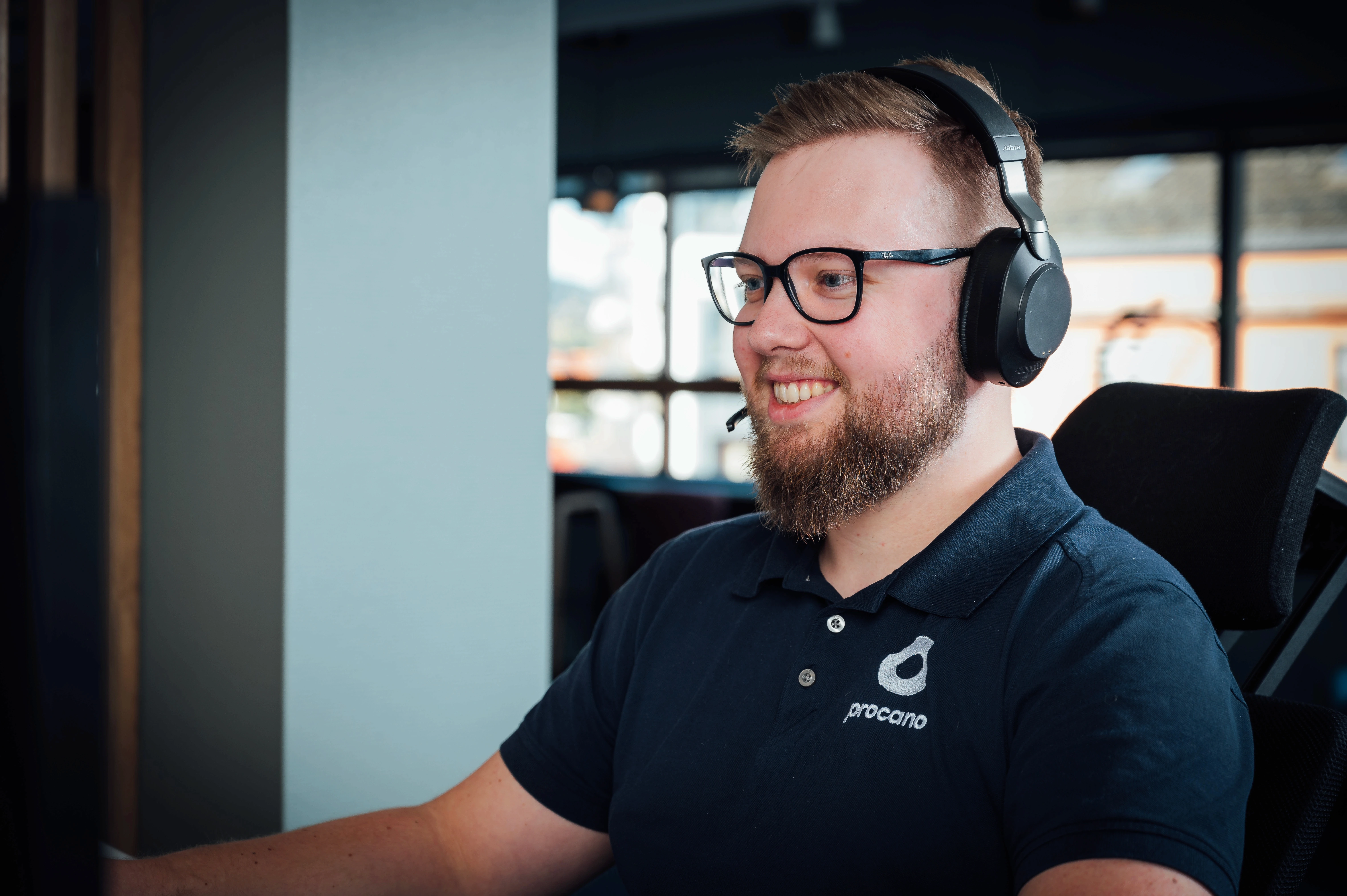 An employee on the computer