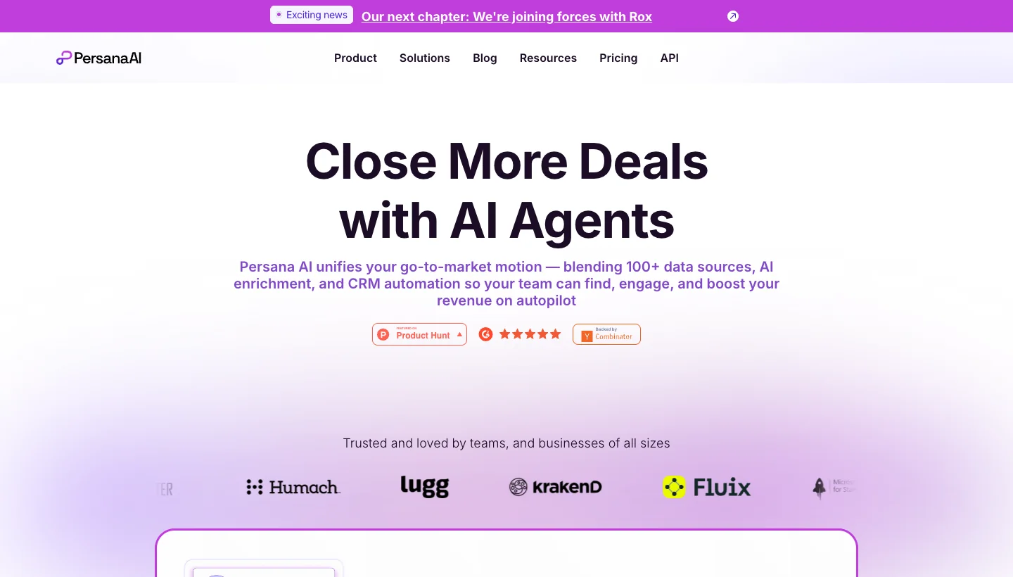 Persana AI homepage: AI prospecting platform with a 700M+ contact database