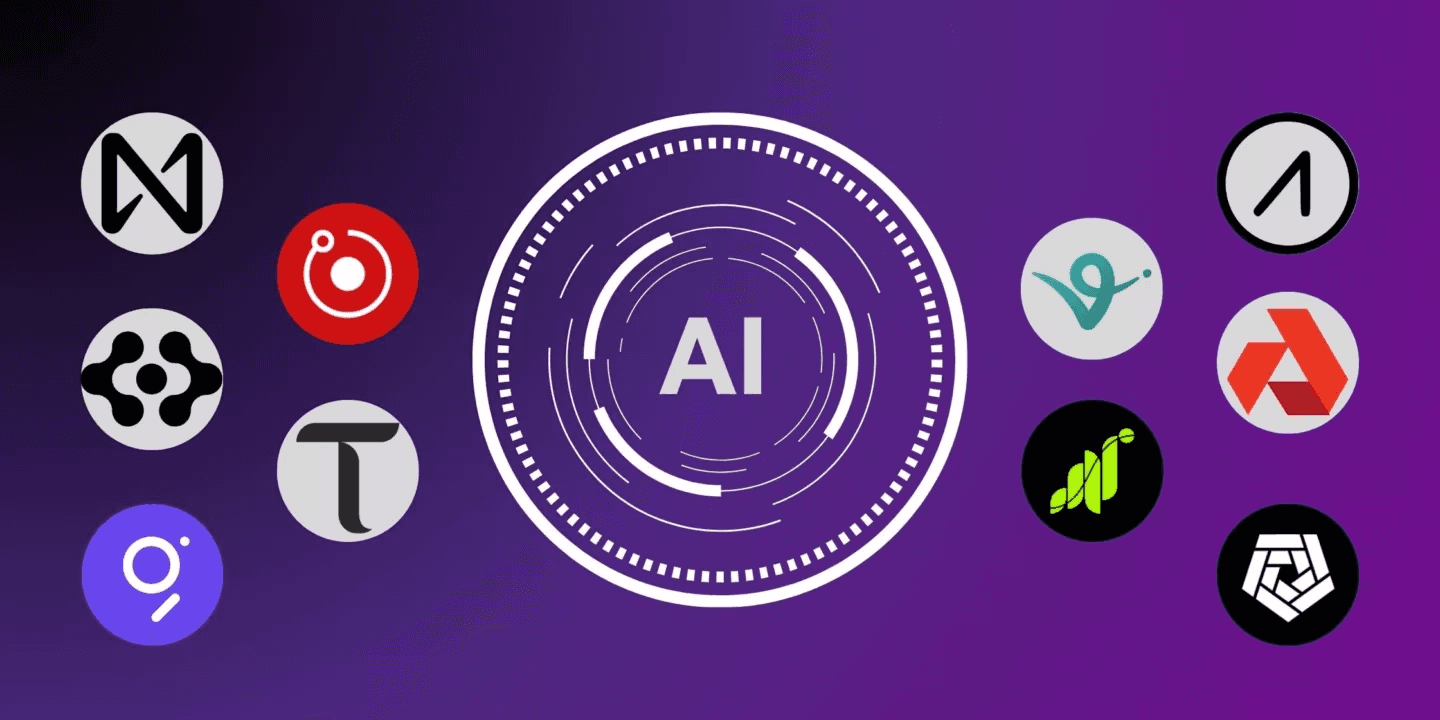 AI symbol surrounded by icons - Top AI Crypto 