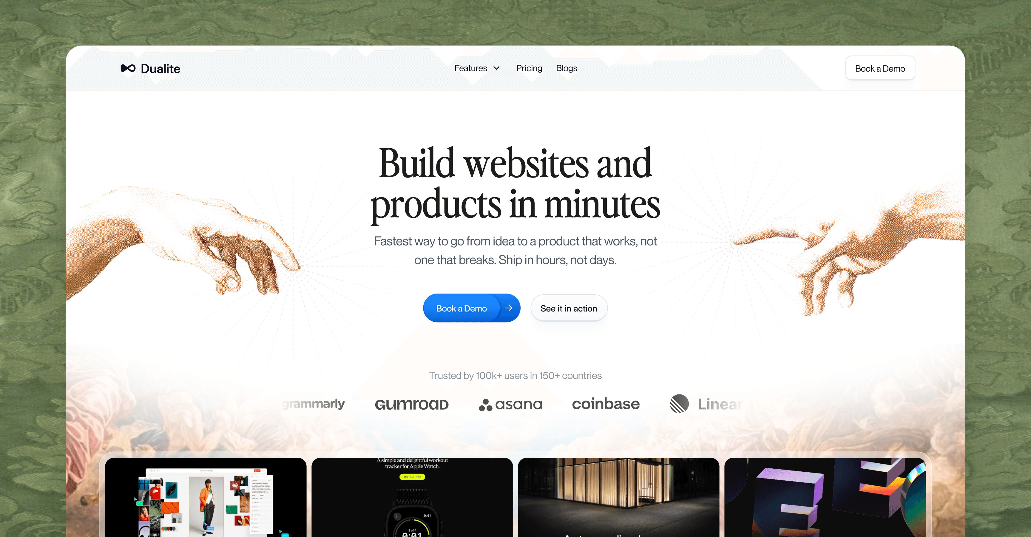 A business traveler with a suitcase gazes out a large airport window as a plane takes off, symbolizing seamless corporate travel and easy bookings, with an adjacent web interface highlighting travel services and contact options.