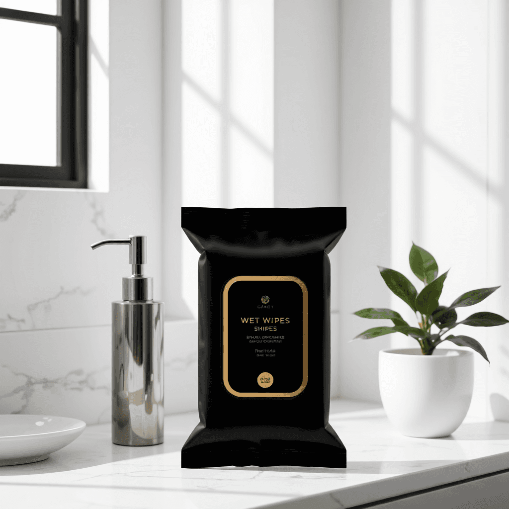 product photography of a pack of wet wipes for personal care
