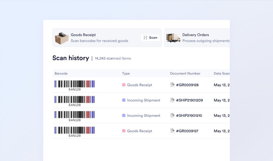 Warehouse Manager: barcode scan log