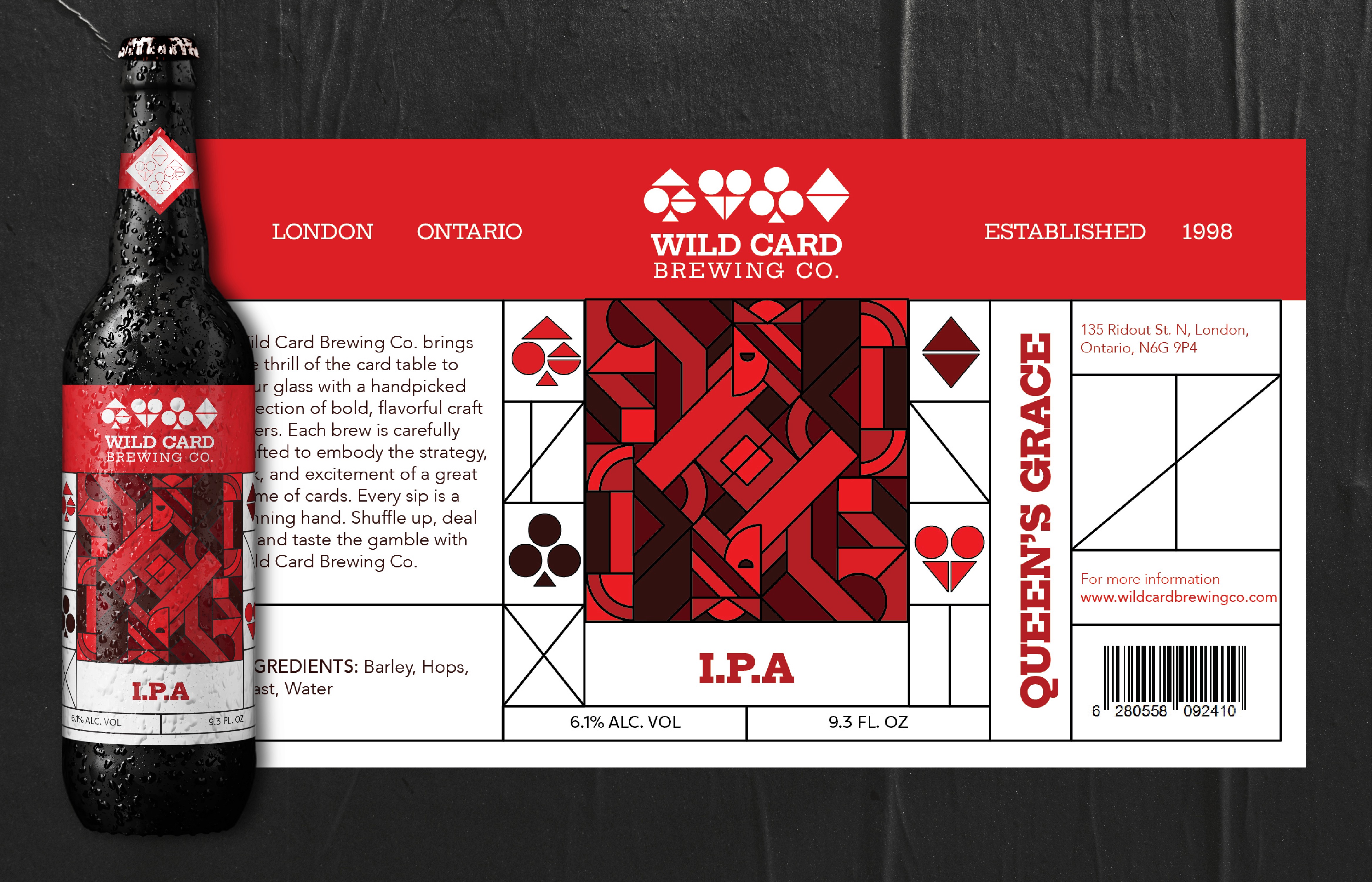 Flay lay of the red label design showing the layout and composition of everything.