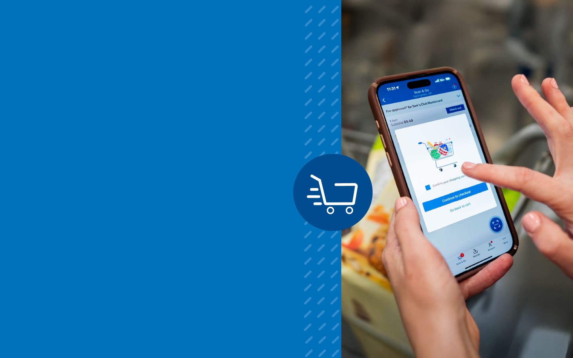 imagen de dos personas felices que disfrutan comprar en Sam's Club con su celular