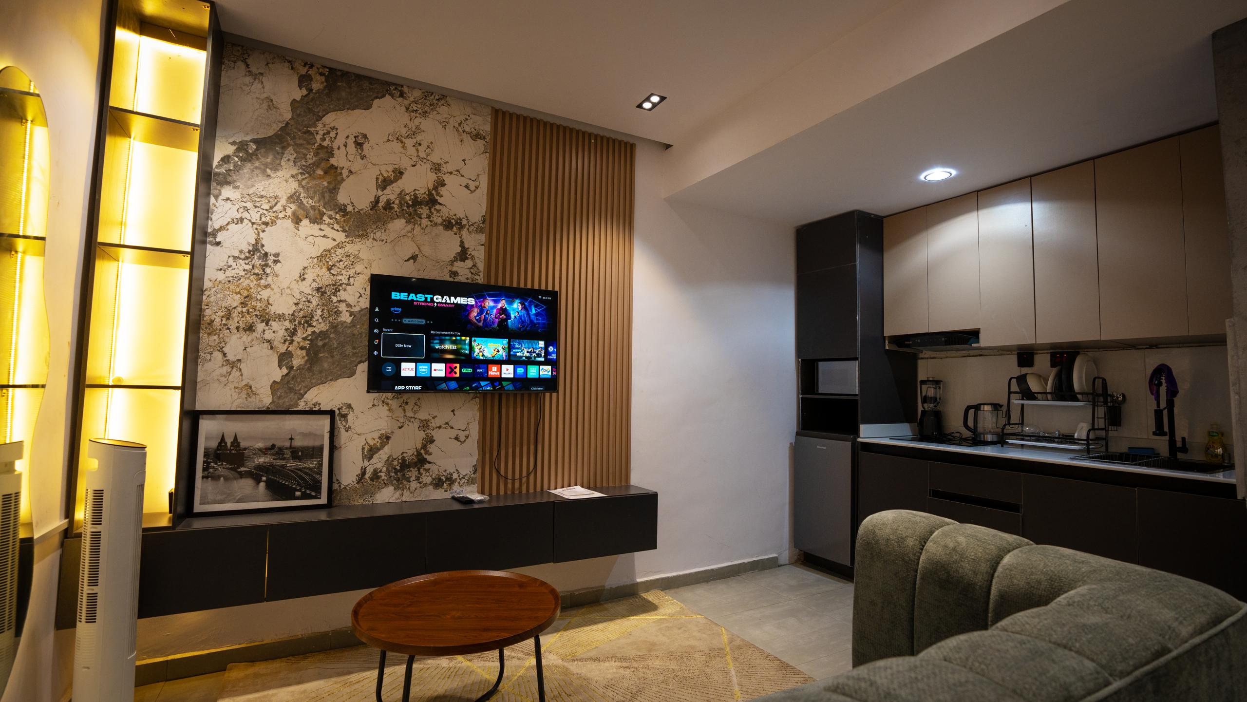 Stylish living area at Urban Suites, serviced shortlet apartment in Surulere, Lagos