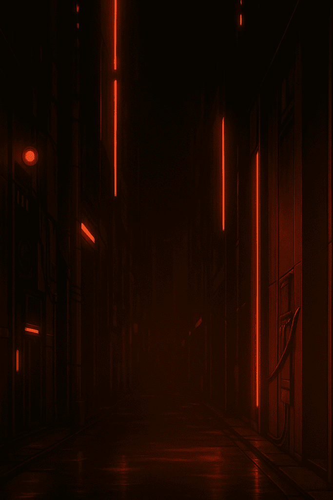Background with a manga style of a street full of orange/red neon lights.