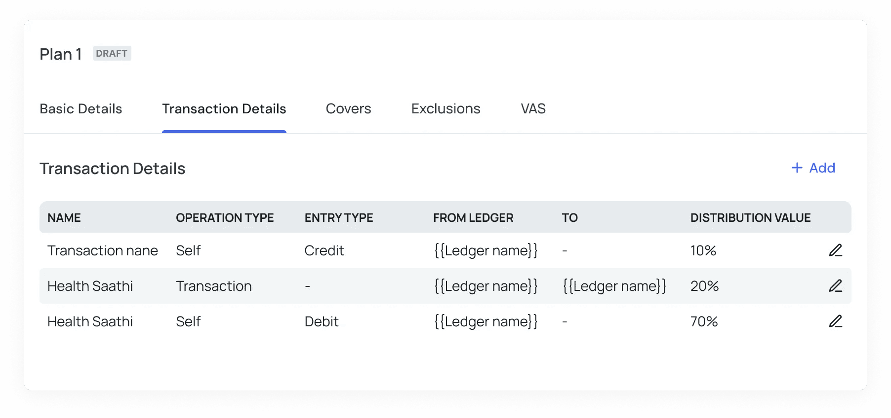 Transaction / financial distribution section