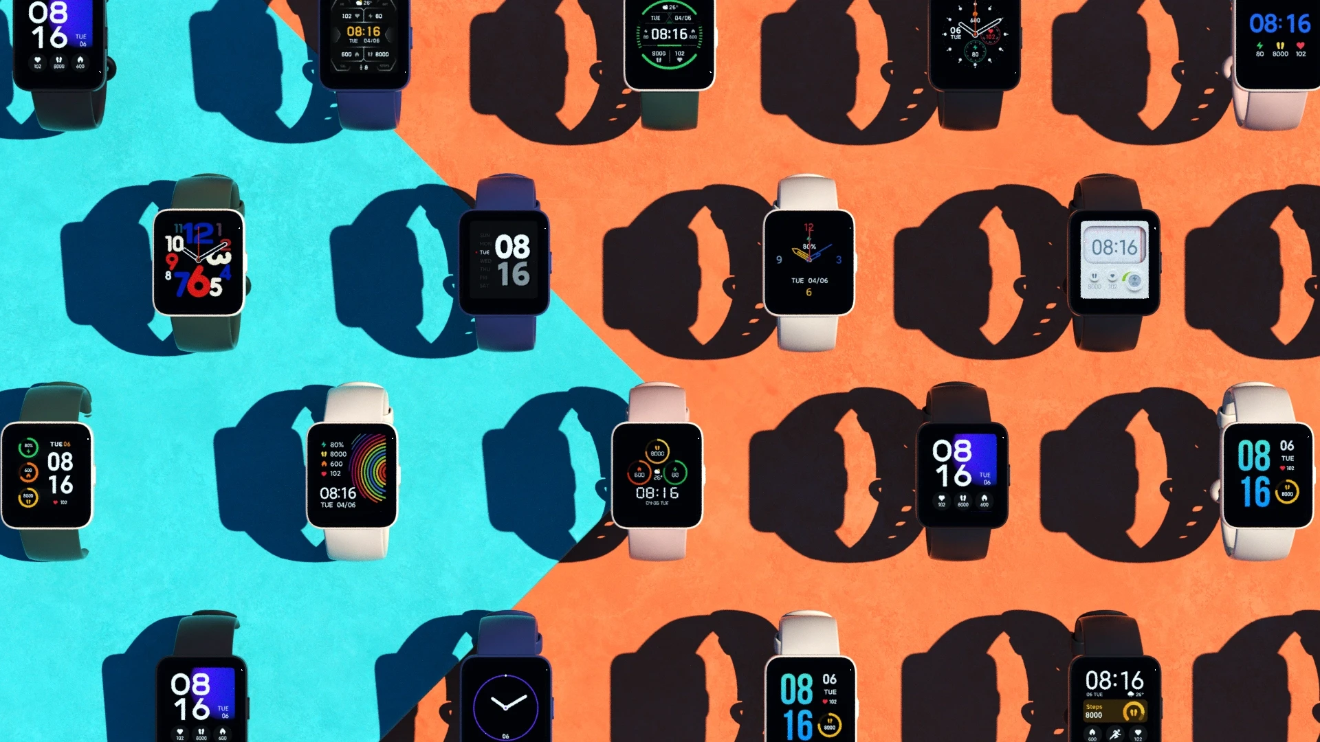 Photoreal 3D visualization of Redmi Watch 2 Lite in multiple color options