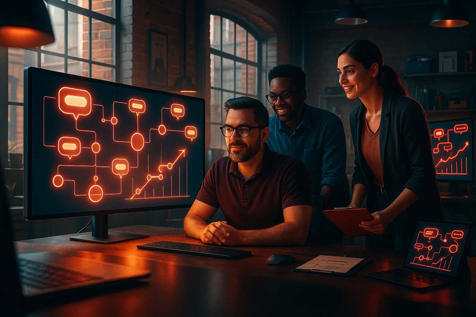 Cozy office scene at RockN' Socials, a Digital Marketing Agency team collaborating.