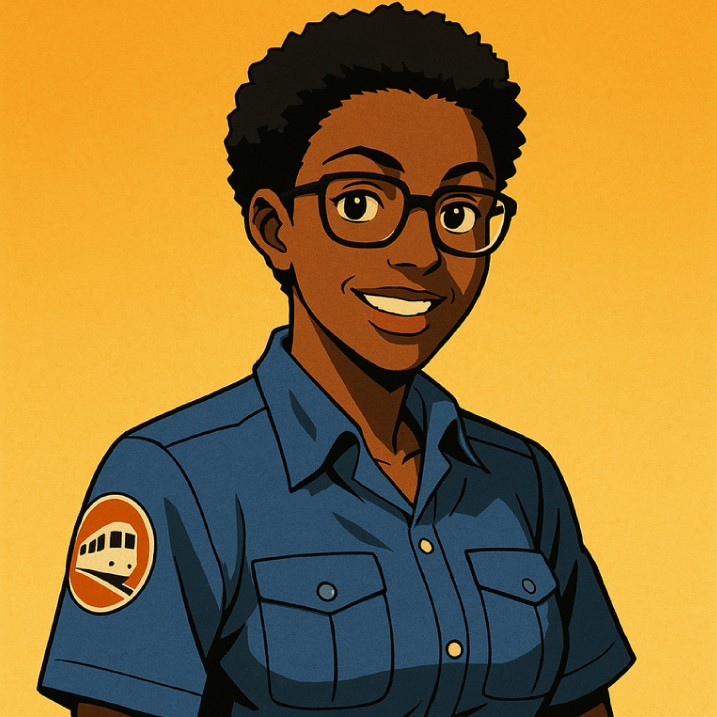 Illustrated female train conducter