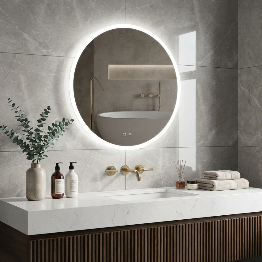 Modern bathroom vanity and mirror