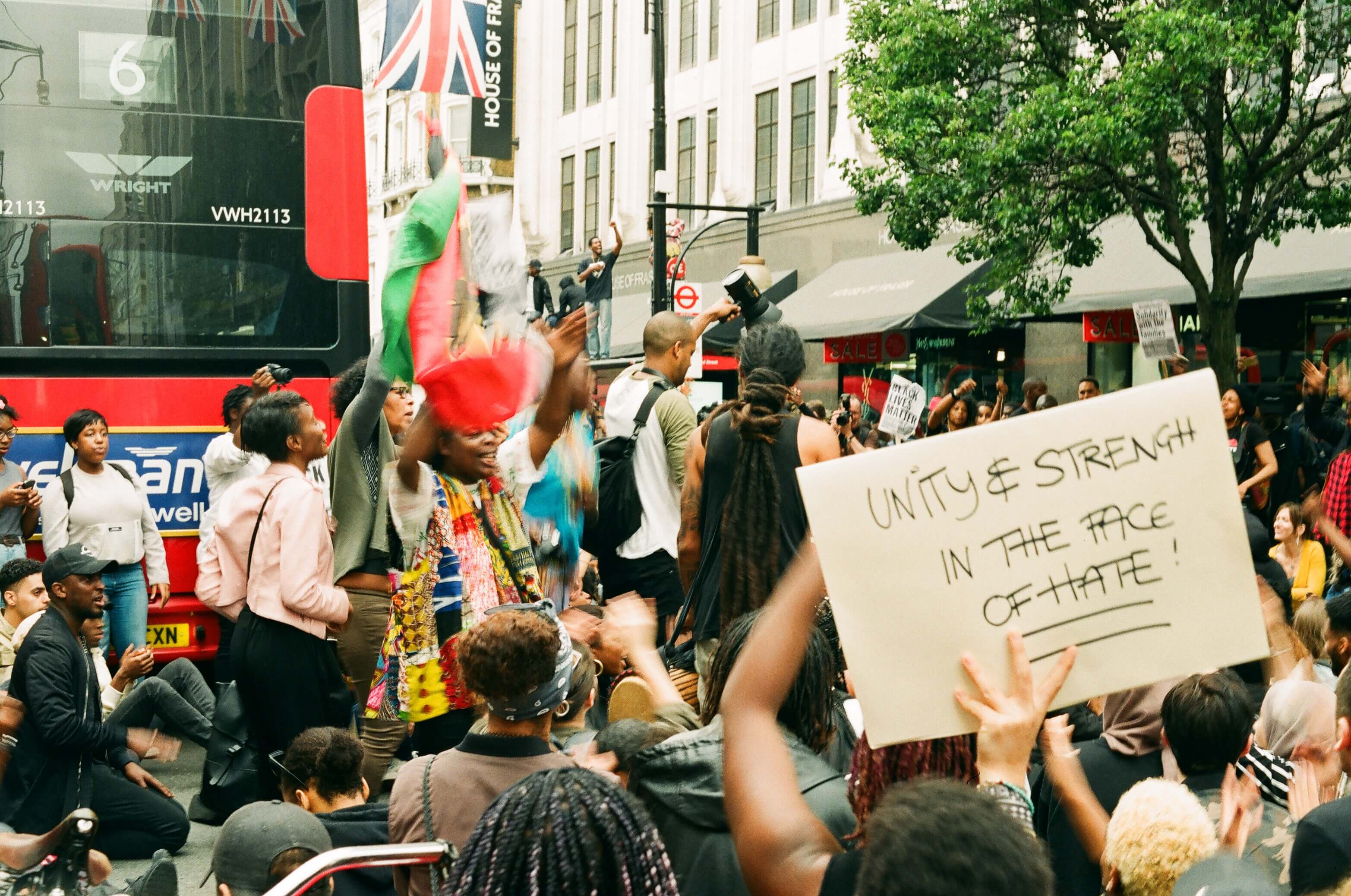 BLM protest 2020 - unity in the face of hate placard - image by lorenzo garrido
