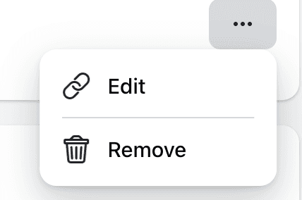 Three-dot menu opened on the default routing app row showing Edit and Remove options.