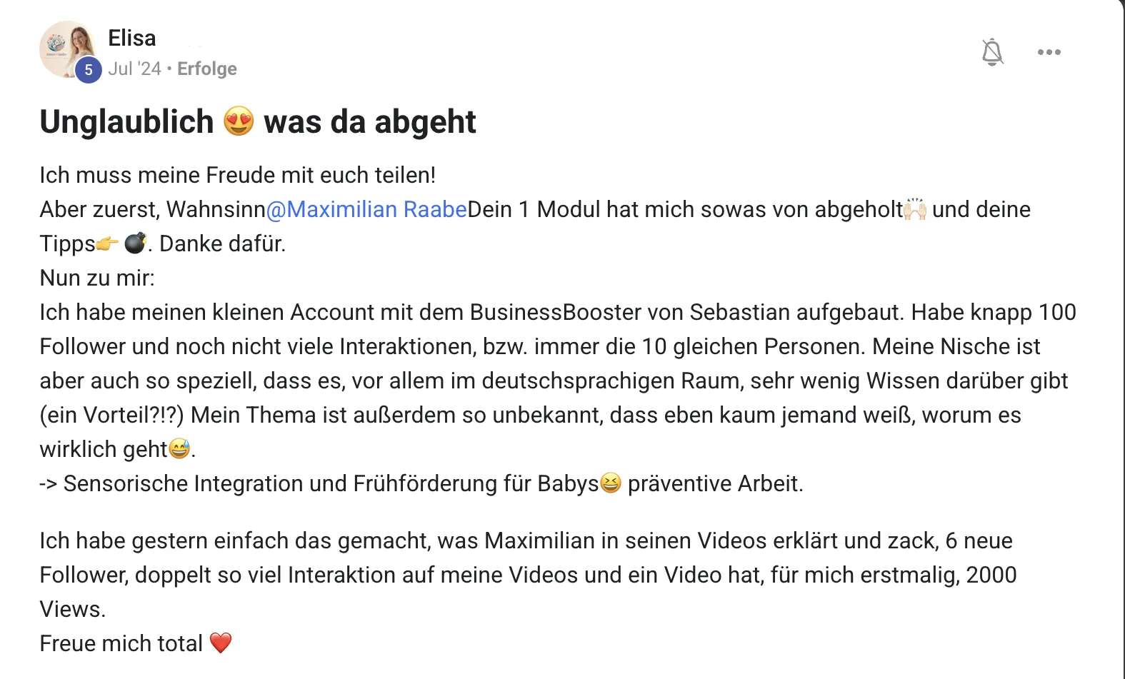Mitglied der KI Creator Akademie: Babykurs-Expertin Elisa erreicht erstmals 2.000 Views und neue Follower