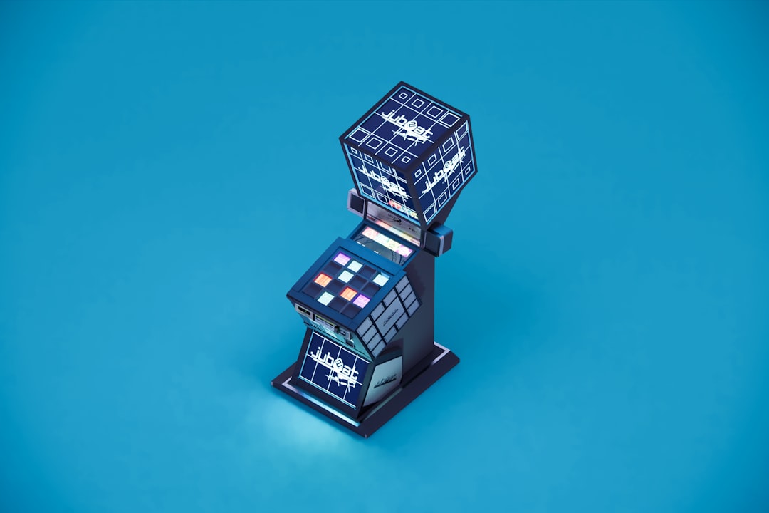 a toy phone booth on a blue background