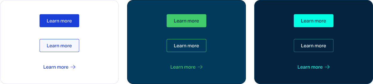 A display of UI buttons on white, blue, and dark blue backgrounds