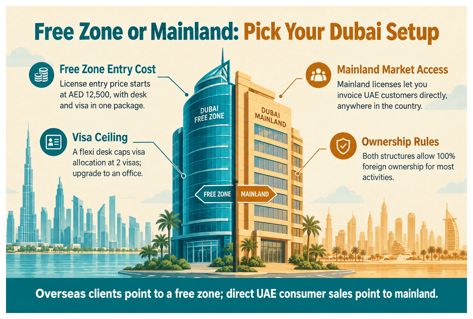 Infographic: Free Zone vs Mainland Dubai: Full Comparison for 2026