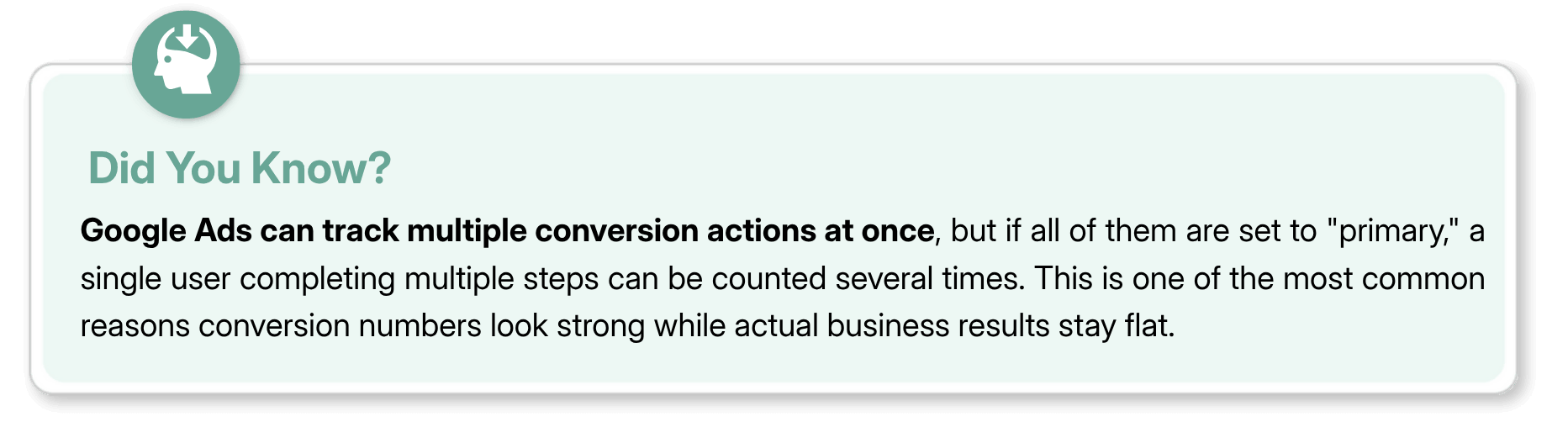 Did You Know callout: Google Ads can count one user as multiple conversions when several actions are set to primary