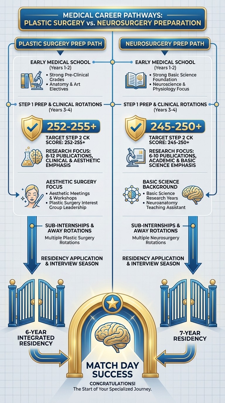 Plastic surgery vs neurosurgery preparation timeline comparison infographic