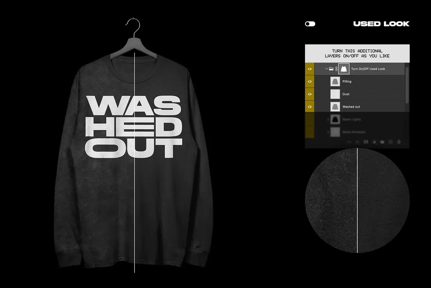 Gildan 2400 long sleeve hanging mockup used fabric look with worn texture