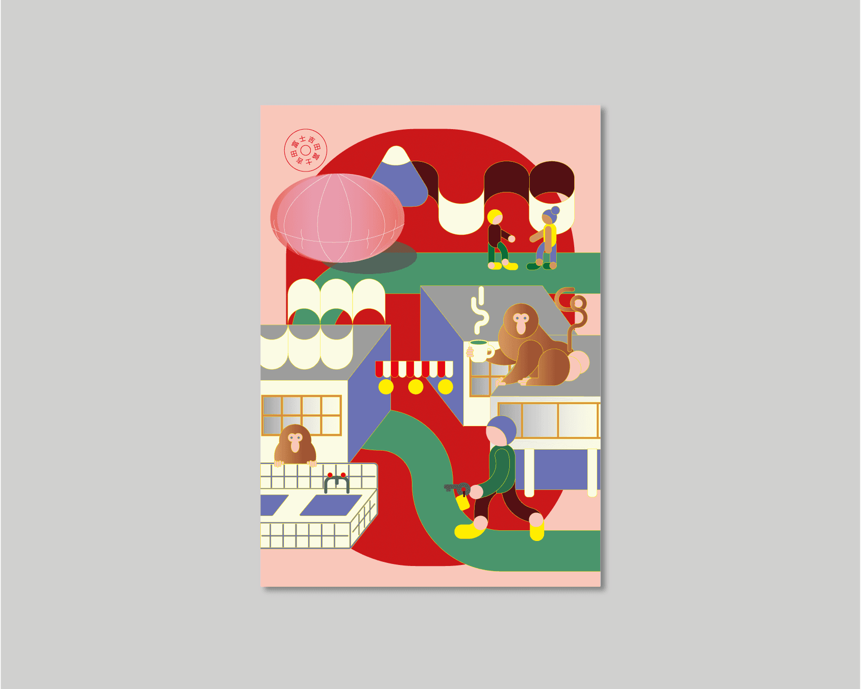 Colorful illustration portraying a revitalized rural Japanese setting, created for AAA Magazine.