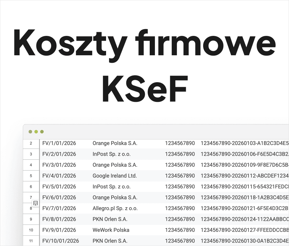 koszty firmowe KSeF Excel