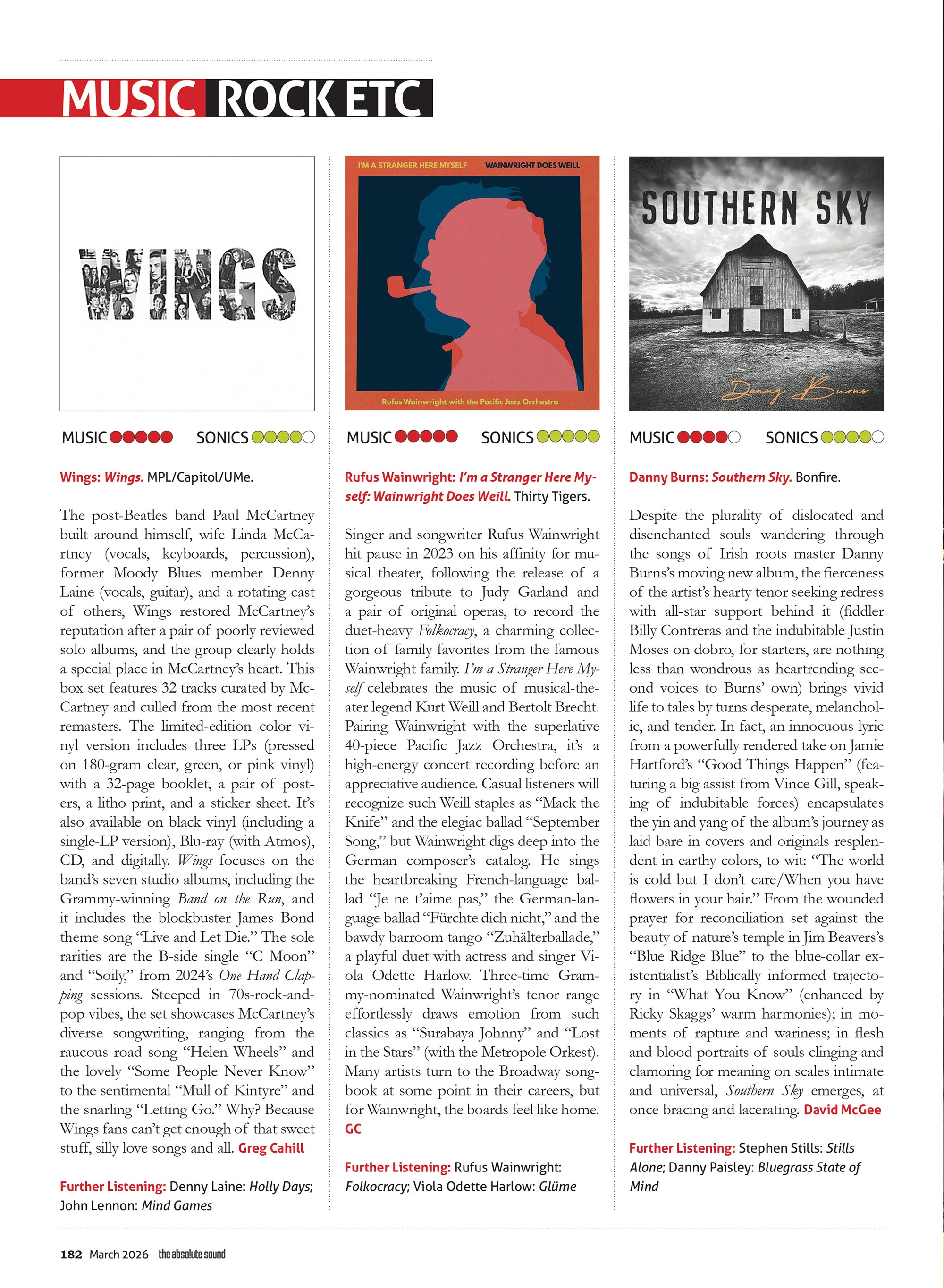 Page layout for The Absolute Sound magazine's music review pages, by October Custom Publishing