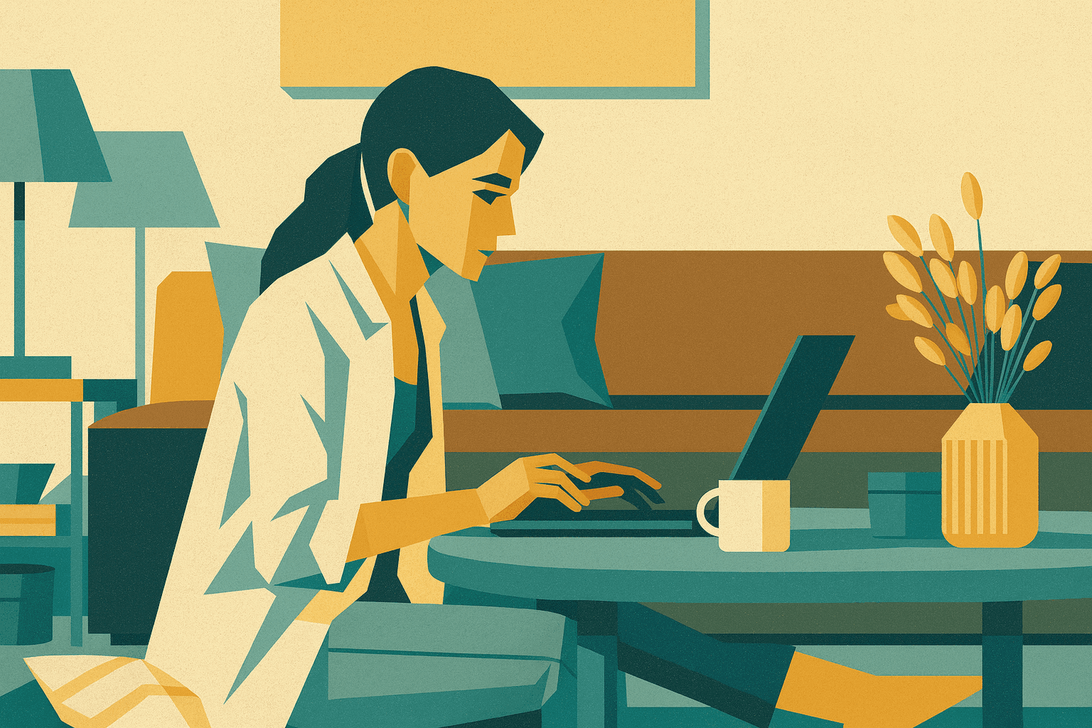 Donna concentrata al computer durante una lezione o sessione di coaching online, simbolo della formazione personalizzata e flessibile offerta da Course Clear.